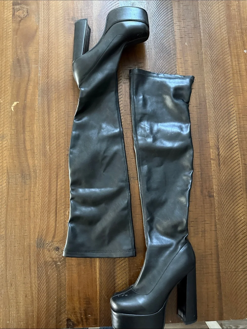 Over-the-Knee Black Platform Boots with High Block Heel